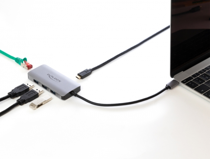 DeLOCK Hub USB 3.2 Gen 1 avec 4 ports et Gigabit LAN et PD Neuf - vue 2