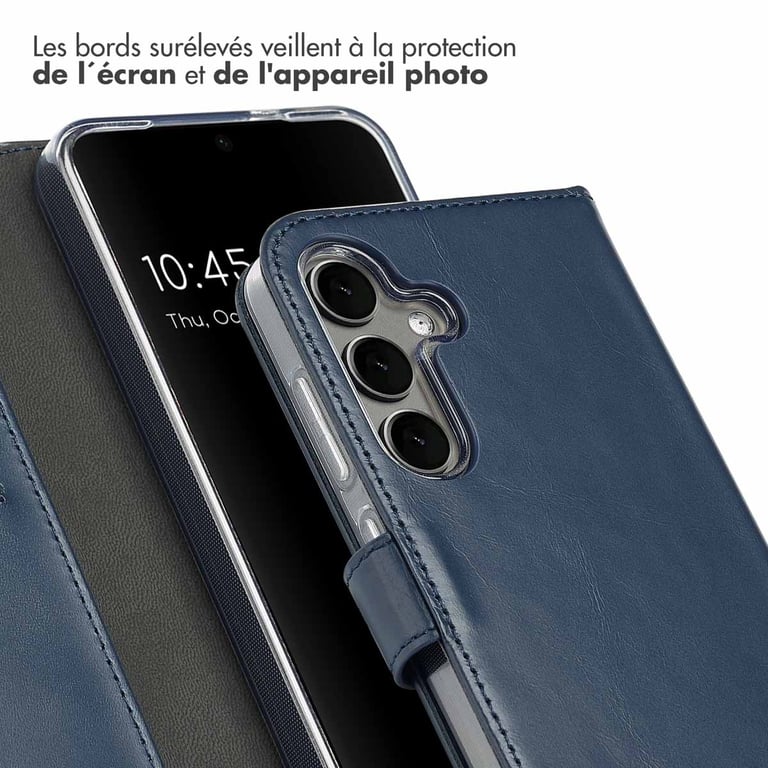 Selencia Étui portefeuille en cuir véritable pour Samsung Galaxy S25 - Bleu - Neuf