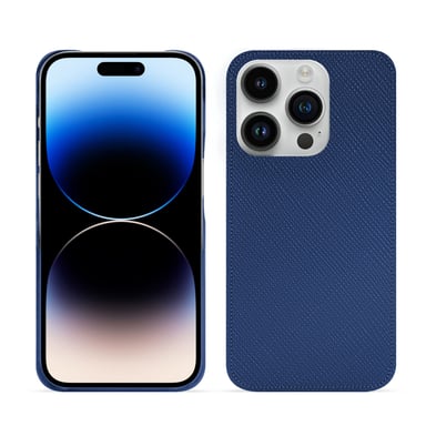 Coque cuir Apple iPhone 15 Pro -  - Bleu - Cuir saffiano
