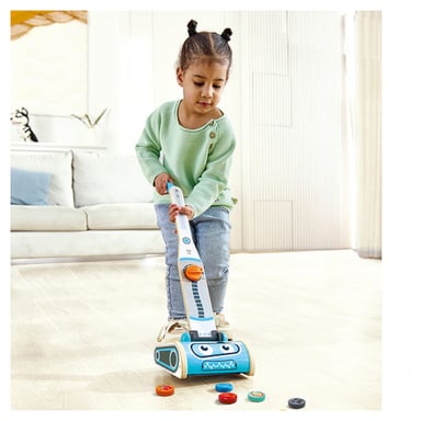 Aspiradora vintage de madera con accesorios incluidos