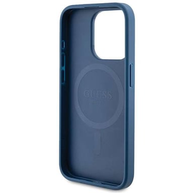 Custodia Guess per iPhone 14 Pro 6.1'' blu Custodia rigida 4G Collection in pelle Logo in metallo MagSafe