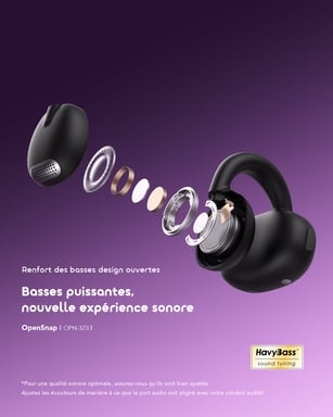 Auricolari Aperti Wireless oraimo OpenSnap: Autonomia 26h, Bassi Potenti HavyBass™ e Design Clip-On Confortevole -  IPX4- Graphite