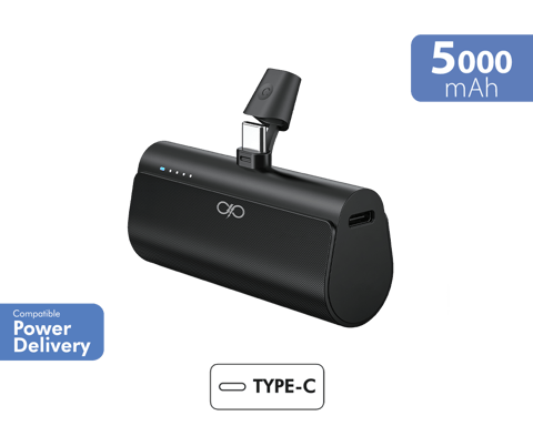 Powerbank 5000 mAh PD 20W con connettore USB-C integrato e indicatori LED