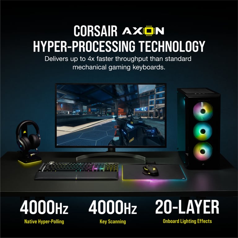 Corsair K100 RGB Clavier Gaming Switchs Optiques Mécaniques OPX: Ultrarapides et Linéaire Touches à Double Injection PBT Intégration Elgato Stream Deck AZERTY - vue 3