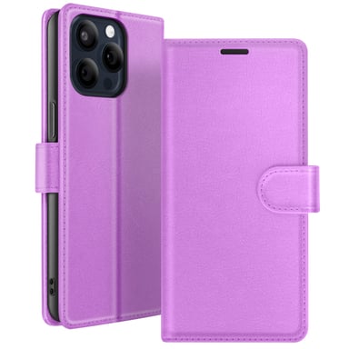 Zanaé Funda tipo cartera para iPhone 15 Pro Max con soporte y lengüeta magnética Violeta