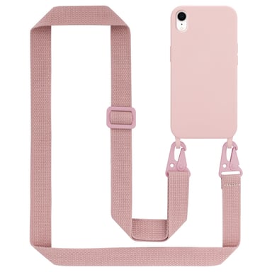 Tour de cou chaîne pour Apple iPhone XR en LIQUID PINK Housse de protection en silicone avec cordelette réglable