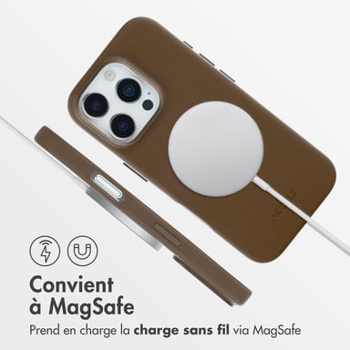 Accezz Coque arrière en cuir avec MagSafe pour Apple iPhone 16 Pro - Marron café