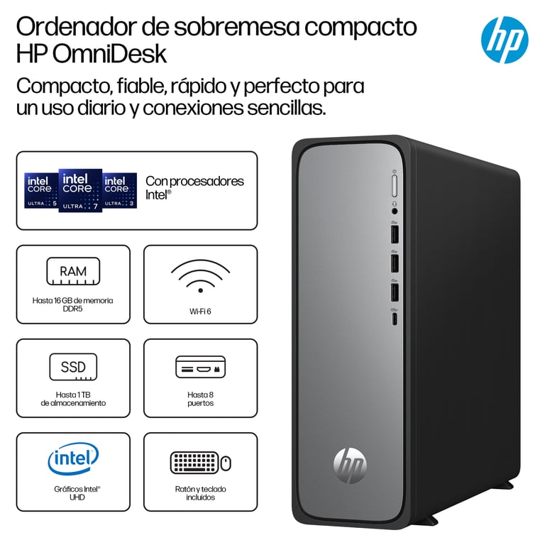 HP OmniDesk S03 0002ns Intel® Core™ i3 i3 13100 8 Go DDR5 SDRAM SSD DOS gratuit Tower PC Neuf - vue 2