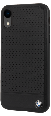 BMW Coque en cuir véritable perforé pour Apple iPhone XR, Noir