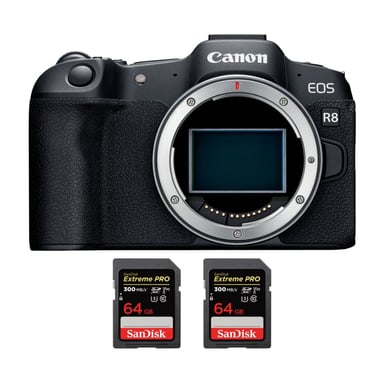 Appareil photo hybride Canon EOS R8 + 2 SanDisk 64GB Extreme PRO UHS-II + Ebook  20 astuces pour des images qui claquent  - Neuf