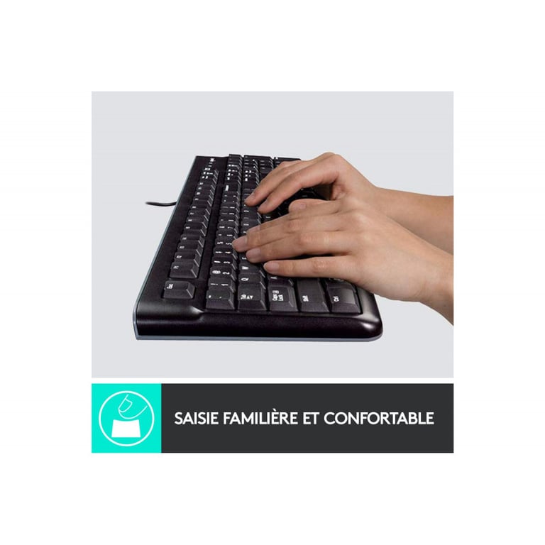 Logitech K120 Corded Keyboard clavier Souris incluse USB AZERTY Français Noir