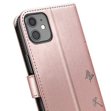 Zanaé Funda tipo cartera para iPhone 11 Premium Diseño Flores Mariposa Rosa dorado