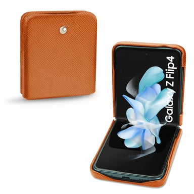 Coque cuir Samsung Galaxy Z Flip4 - Seconde peau - Orange - Cuir saffiano