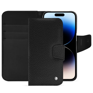 Housse cuir Apple iPhone 15 Pro - Rabat portefeuille - Noir - Cuir grainé