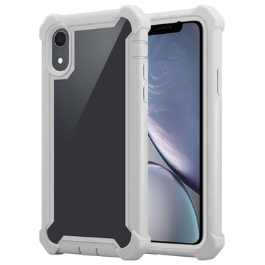 Coque pour Apple iPhone XR en GRIS BOULEAU Housse de protection Étui 2 en 1 avec bord en silicone TPU et dos en verre acrylique