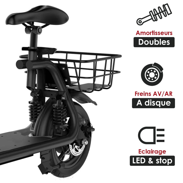 Trottinette éléctrique MPMAN TR800 - Moteur 350W - Vitesse max: 20 km/h -  20 km d'autonomie - Freins à disque - Phare LED - Mpman