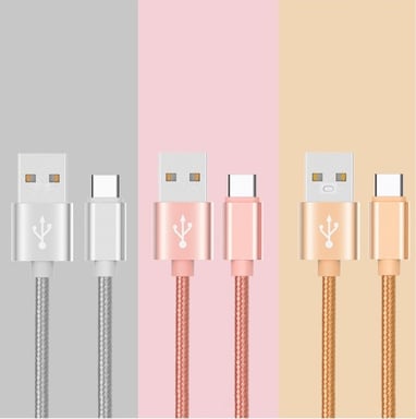 Cable Metal Tressé Type C pour Smartphone Chargeur USB 1m Réversible Connecteur Syncronisation Nylon