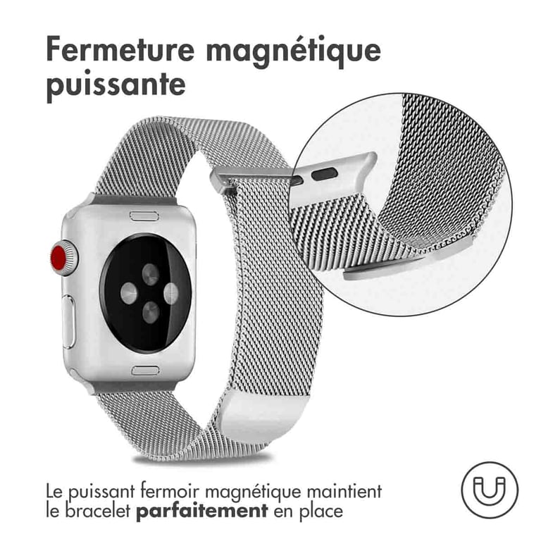 imoshion Bracelet magnétique milanais pour Apple Watch | 38/40/41/42 mm - Taille M - Argent - Neuf