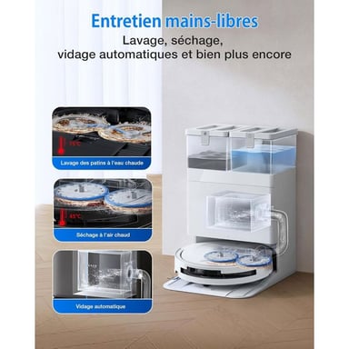 Robot aspirateur laveur ECOVACS DEEBOT T50 OMNI Gen3 Station OMNI 25 000 Pa lavage à l'eau chaude Blanc