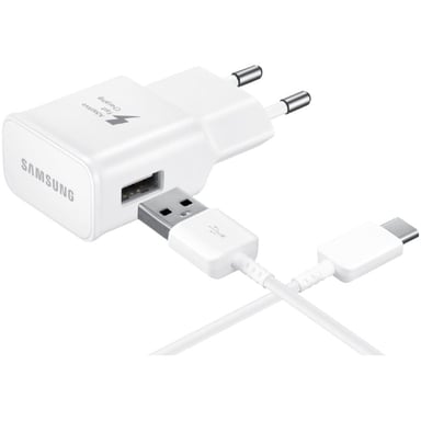 Samsung EP-TA20EWECG - Cargador de Red Completo - Adaptador de Carga Rápida 2A y Cable USB Type-C - Blanco (Embalaje Original)