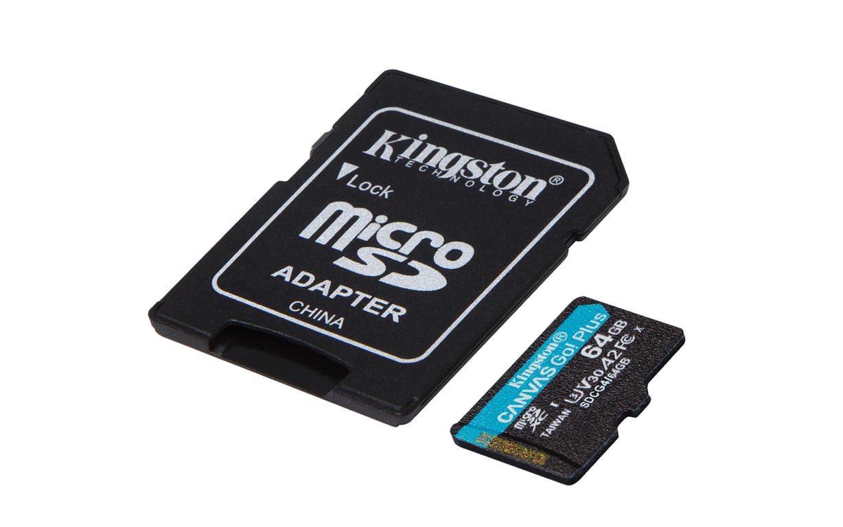 Kingston Technology Carte microSDXC Canvas Go Plus Gen4 200 Mo/s A2 U3 V30 64 Go + adaptateur - Neuf