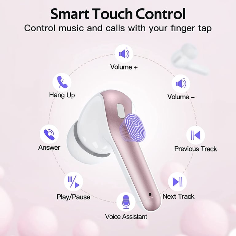 INF Écouteurs sans fil avec microphone et commande tactile Rose - Neuf Rose - vue 2