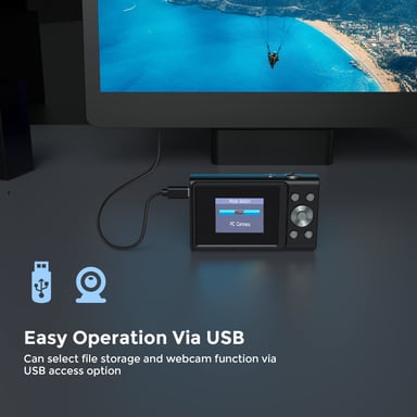Appareil photo numérique 48MP 2,7K FHD zoom numérique 16X, webcam, mise au point automatique Black