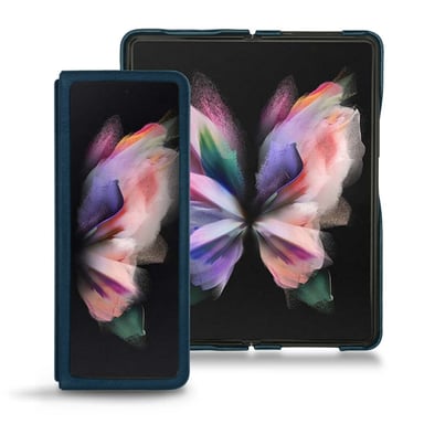 Coque cuir Samsung Galaxy Z Fold3 -  - Blu mediterran ( Pantone #0E3043 ) - Cuir lisse premium
