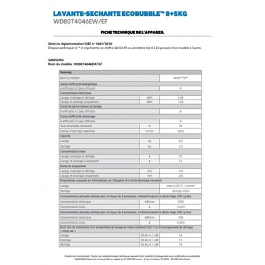Lavatrici 8kg 54L SAMSUNG 1400rpm 60cm E, WD 80 T 4046 EW