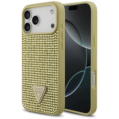 Custodia Guess con logo triangolo strass per iPhone 17 Pro Max oro
