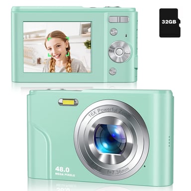 Appareil photo numérique 48MP FHD 1080p avec zoom 16x et carte mémoire de 32 Go Green