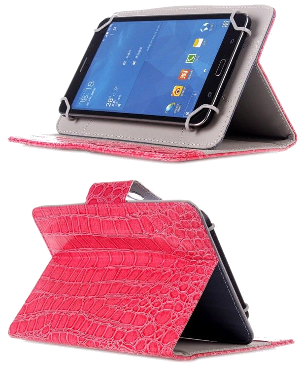 Housse Universelle Simili Peau Croco Tablette 7 Pouces Rabat Pression Magenta Faux Cuir YONIS