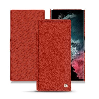 Housse cuir Samsung Galaxy S22 Ultra -  - Orange - Cuir grainé
