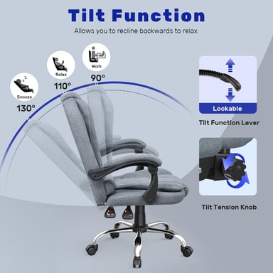 Silla de oficina ergonómica con amplio asiento acolchado, reclinable y regulable en altura?Silla de oficina de respaldo alto-Gris oscuro