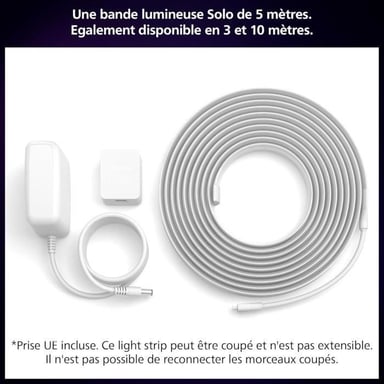 Kit de base ruban LED - PHILIPS HUE - Lightstrip 5 metres Smart LED pour l'intérieur - Lumiere blan