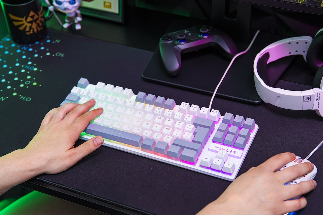 The G-Lab KEYZ-CAE-TKL-WG/FR clavier Gaming USB AZERTY Français Gris, Blanc - Neuf