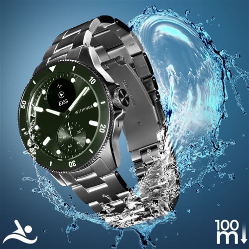 ScanWatch Nova OLED 42 mm Hybride Acier inoxydable GPS, Argent, Vert - Neuf