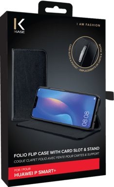 Funda tipo concha con ranura para tarjeta y soporte para Huawei P Smart+, Negro
