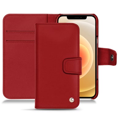 Housse cuir Apple iPhone 12 - Rabat portefeuille - Rouge - Cuir lisse