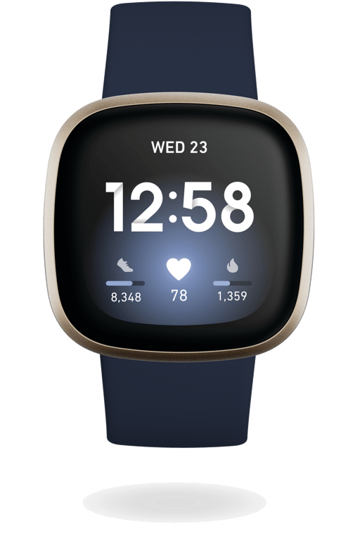 Bracelet connecté Fitbit Versa 3 AMOLED 40 mm GPS - Or et Bleu nuit