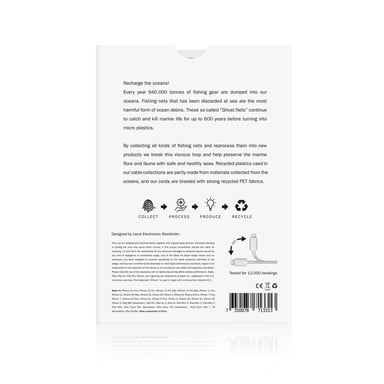 Cable Lightning para iPhone Spirale - 2 metros - Fabricado con redes de pesca recicladas