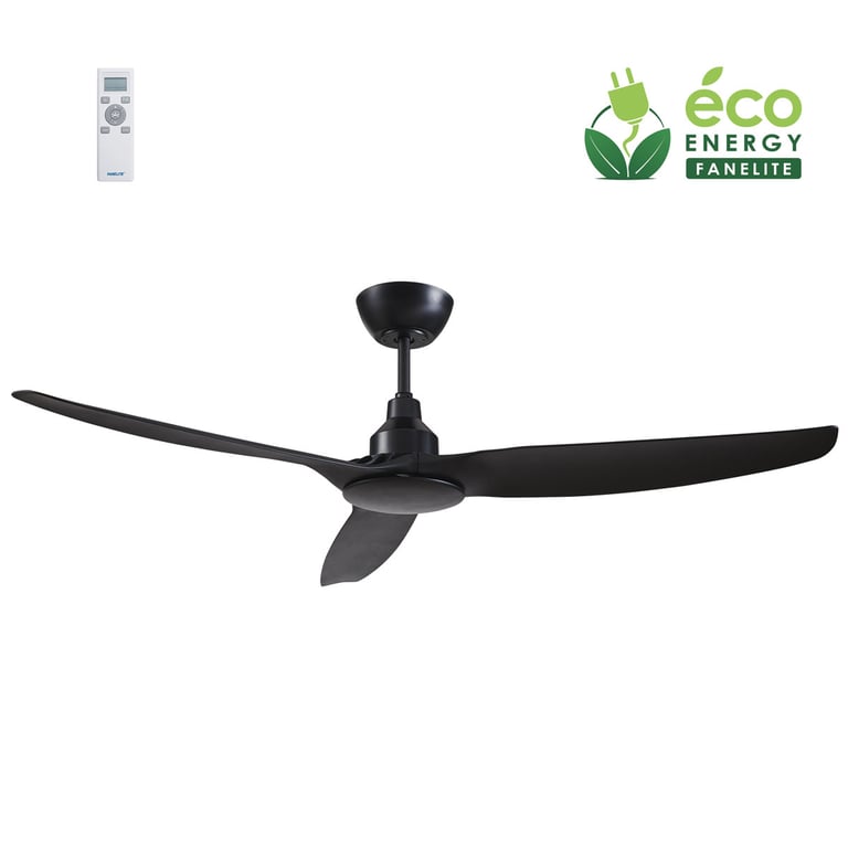 Fanelite Ventilateur de plafond 132 cm noir FANDC52N-BK - Moteur DC 18W - 3 pales - SANS LUMIÈRE - Silencieux