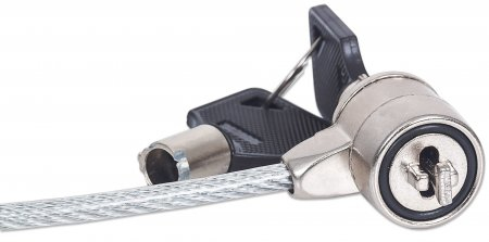 Manhattan Câble antivol pour ordinateur portable (Kensington) avec 2 clés, compatible avec encoche Kensington standard, câble de 1,5 m, acier avec gaine PVC transparente, garantie à vie - Neuf