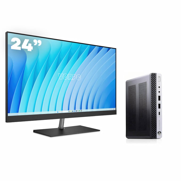Mini PC HP 800 G4 i5-8500T 16Gb Ddr4 512Gb SSD Windows 11 + Écran 24 Clavier Et Souris Usb – Pack 24 Unités - Très Bon État
