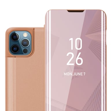 Coque pour Apple iPhone 13 PRO en KUNZIT ROSE Clear View Housse de protection Étui de protection miroir avec fonction de support Protection à 360 degrés