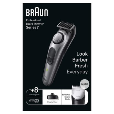 BRAUN BT7420 Tondeuse Barbe Rechargeable - Précision 0,5 mm - Moteur Auto-Sensing - 100 min d'Autonomie - Guides 1 à 20 mm - Lame Problade