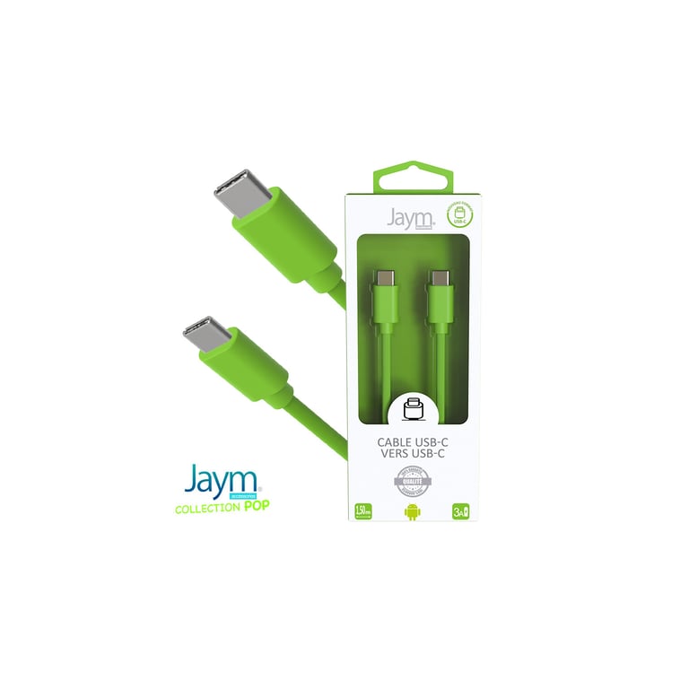 Câble USB-C vers Type-C 3A - 1,5 mètres - Collection POP - Vert