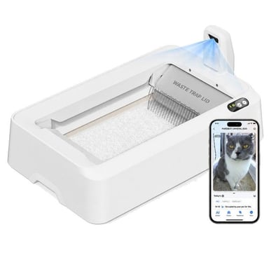 PuroBot Crystal Duo - Arenero autolimpiable PetKit, blanco