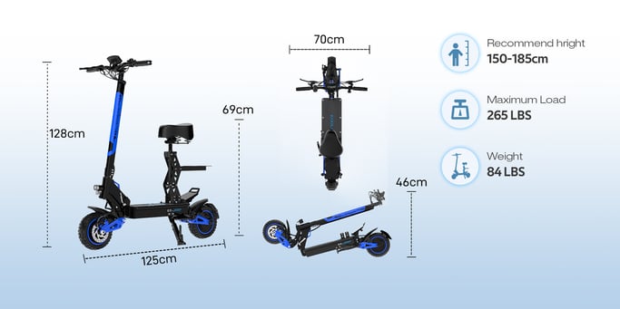 Trottinette Électrique U1 | Moteur 500W*2 | Batterie 48V 15.6Ah | Pneus 10 Pouces | Vitesse Max 25 km/h | Autonomie 60 km | Bleu