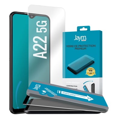 JAYM - Verre de Protection Premium pour Samsung A22 (5G) - Plat 2.5D - Garanti à Vie Renforcé 9H Ultra Résistant Qualitée supérieure Asahi - Applicateur sur Mesure Inclus